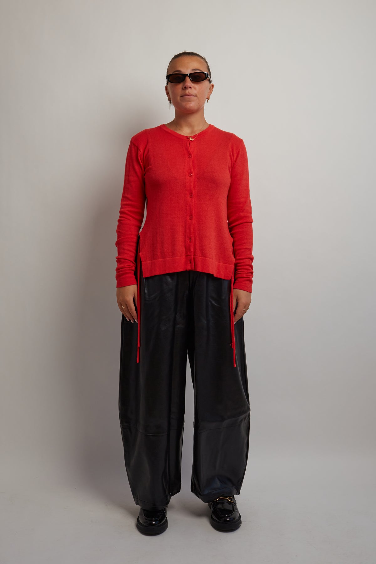 Red Drawstring Open Back Cardigan