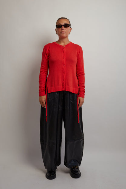 Red Drawstring Open Back Cardigan