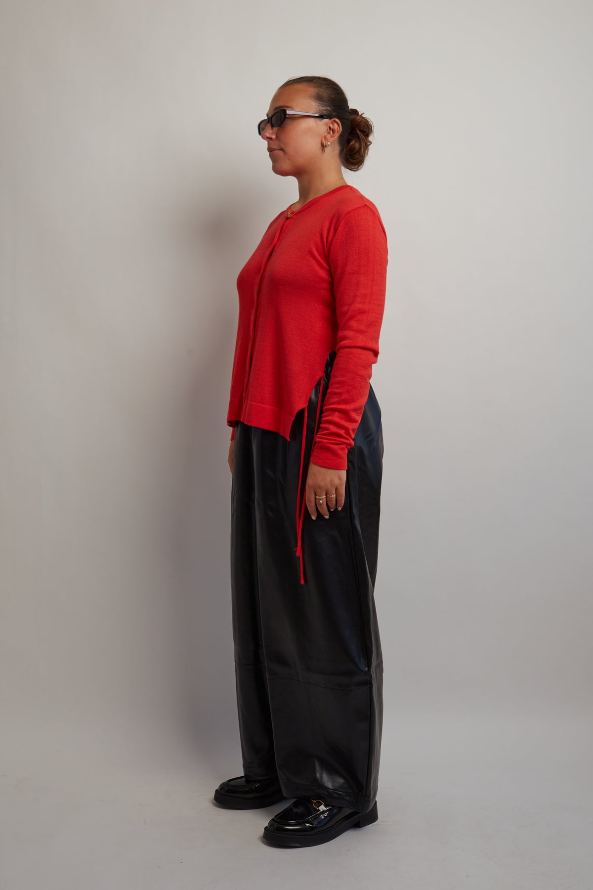 Red Drawstring Open Back Cardigan