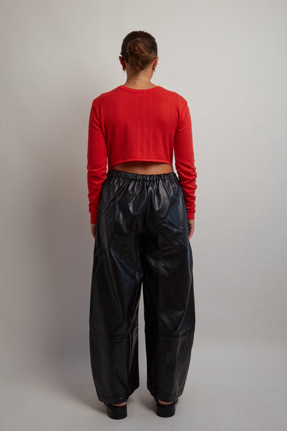 Red Drawstring Open Back Cardigan