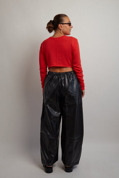 Red Drawstring Open Back Cardigan