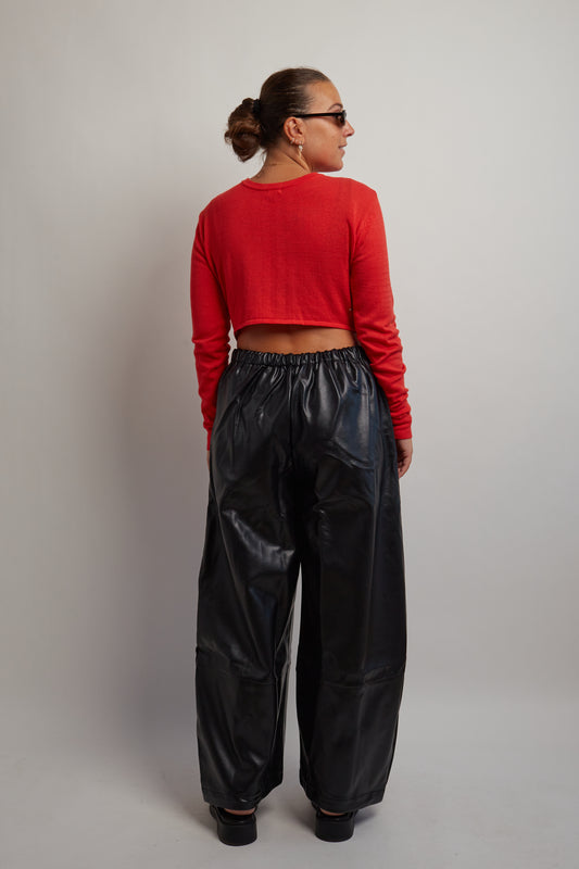 Red Drawstring Open Back Cardigan