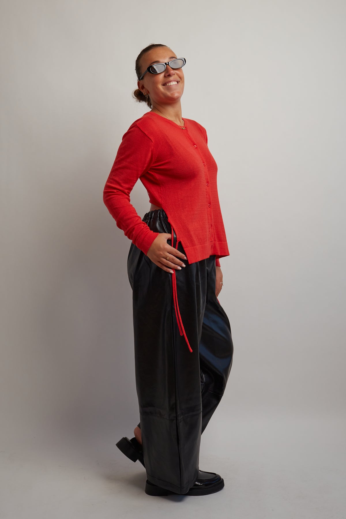 Red Drawstring Open Back Cardigan