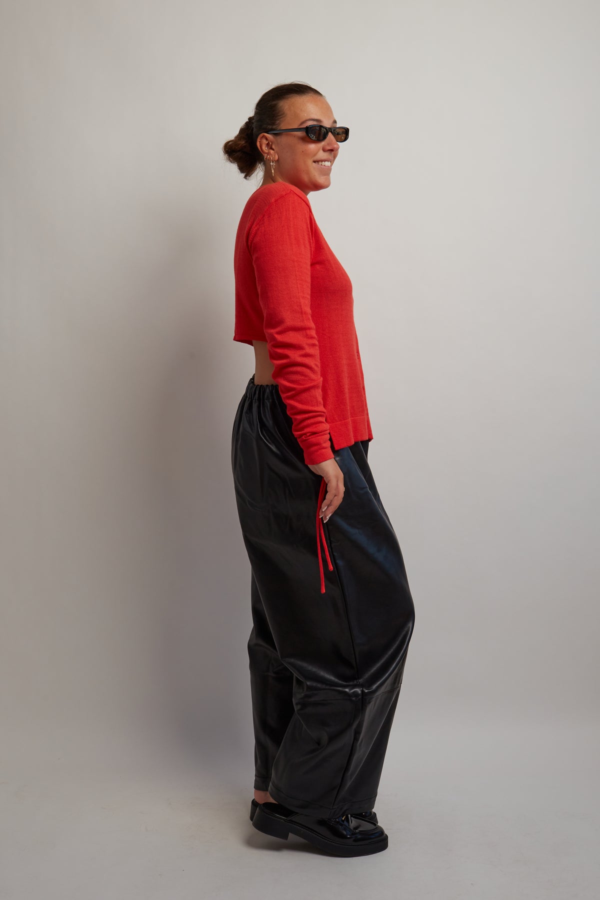 Red Drawstring Open Back Cardigan