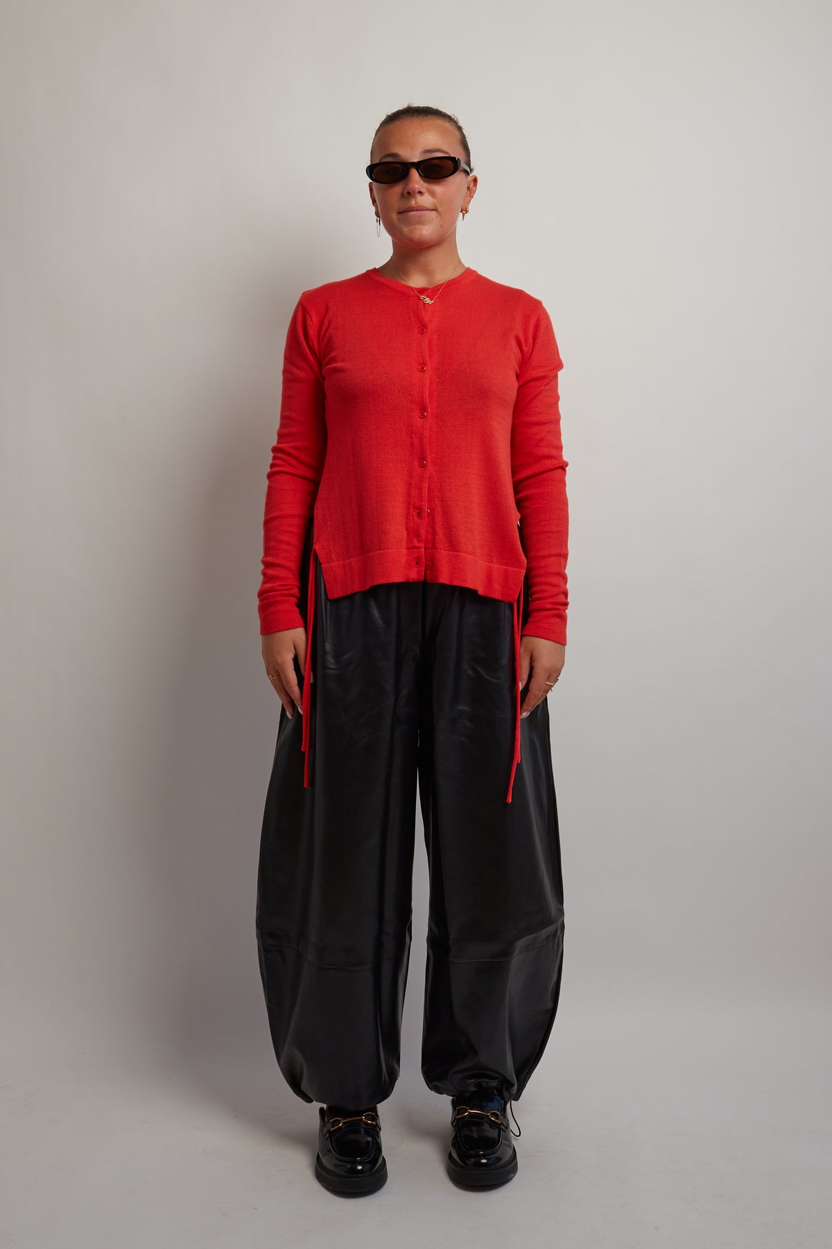Black Vegan Leather Drawstring Pants