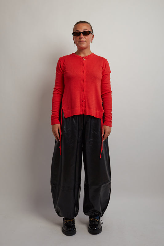 Black Vegan Leather Drawstring Pants