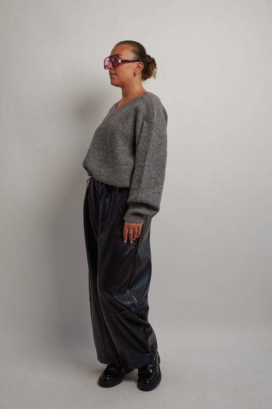 Grey V-Neck Knit