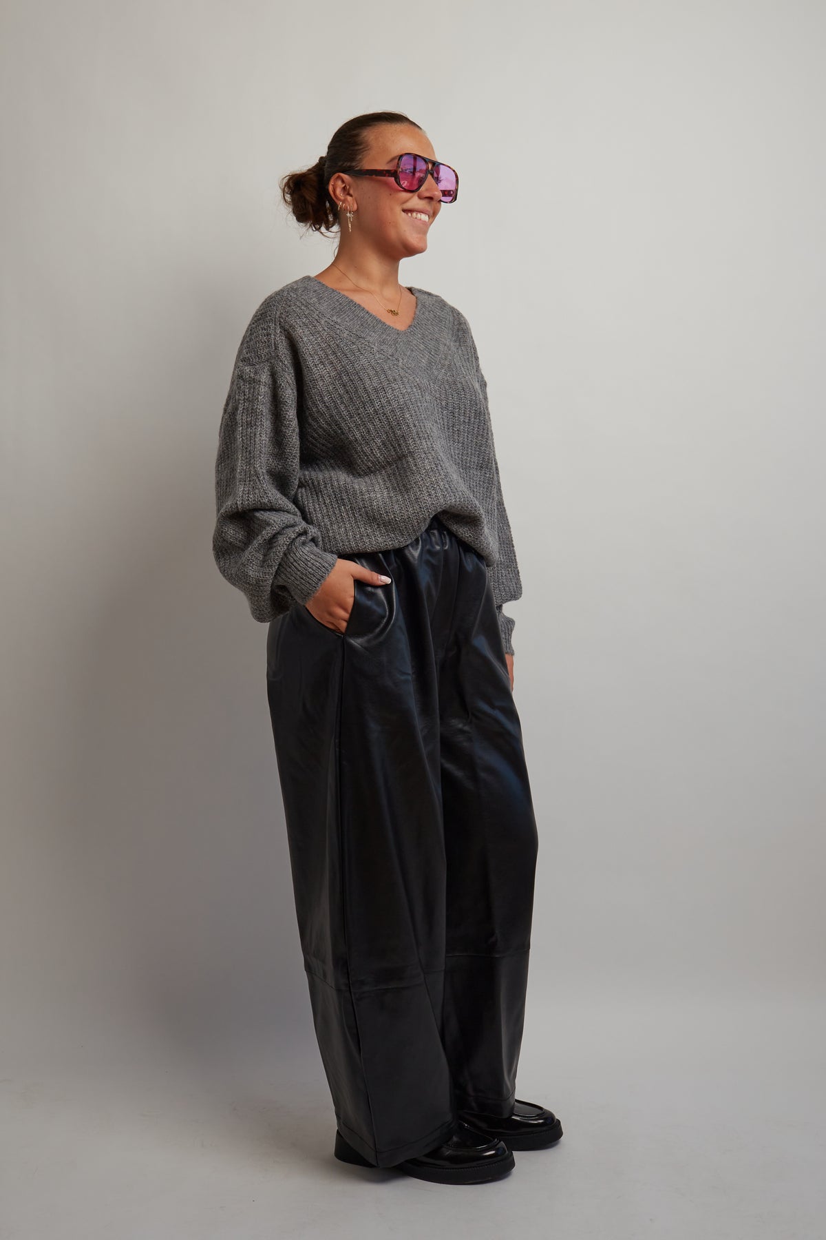 Grey V-Neck Knit