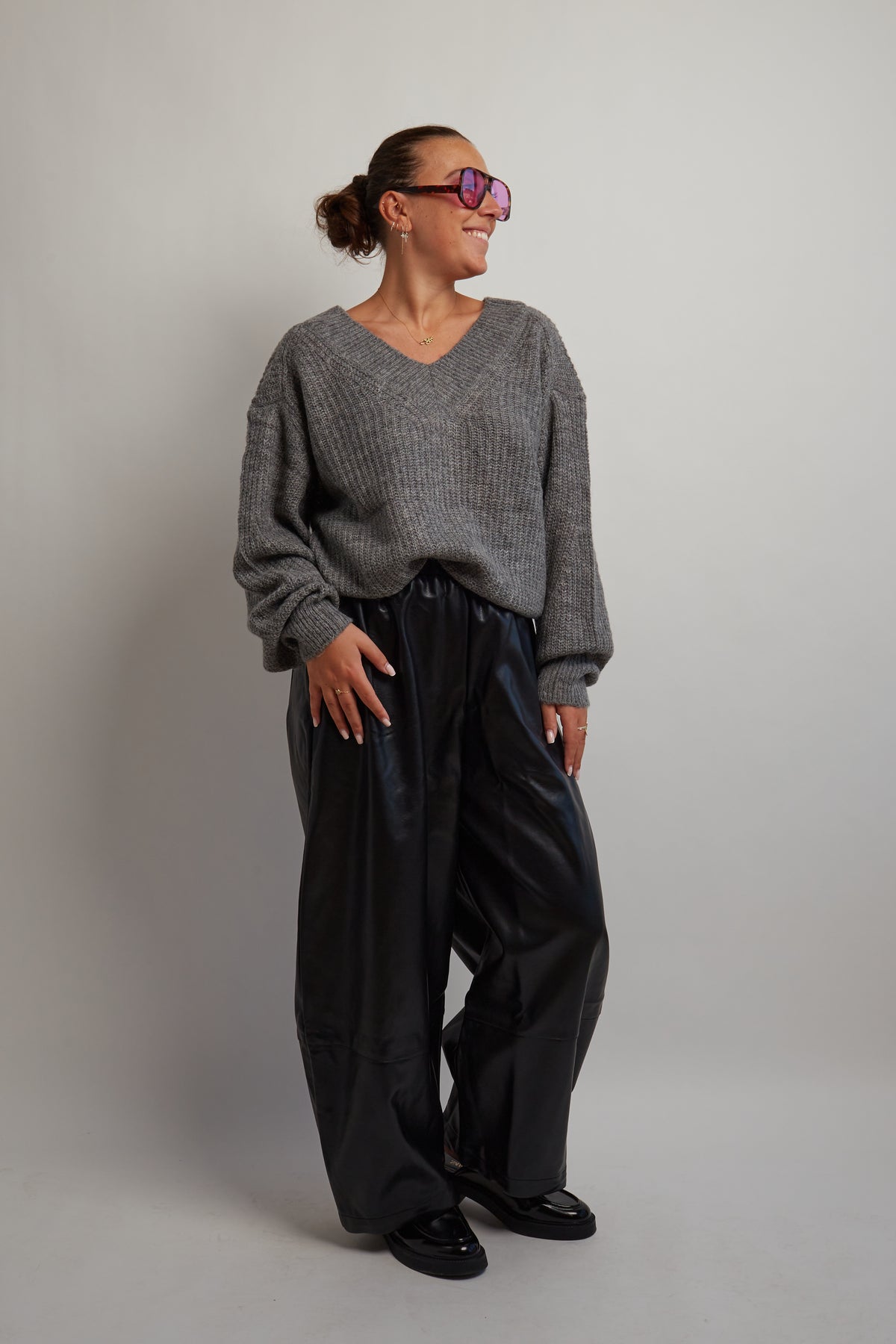 Grey V-Neck Knit