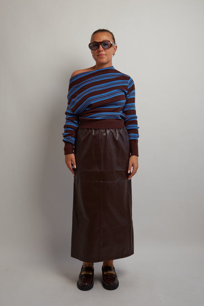 Off Shoulder Brown and Blue Knit