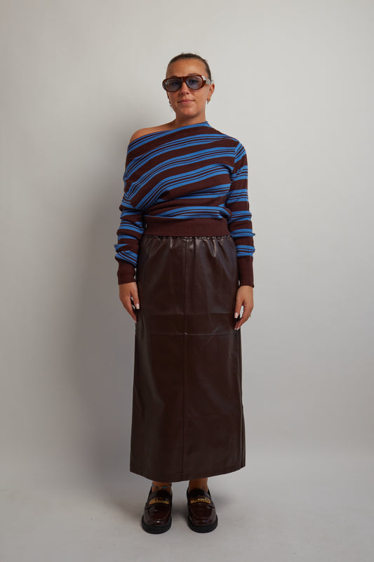 Off Shoulder Brown and Blue Knit