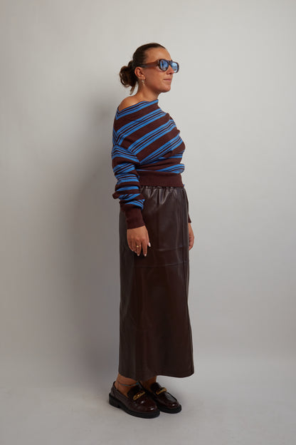 Off Shoulder Brown and Blue Knit