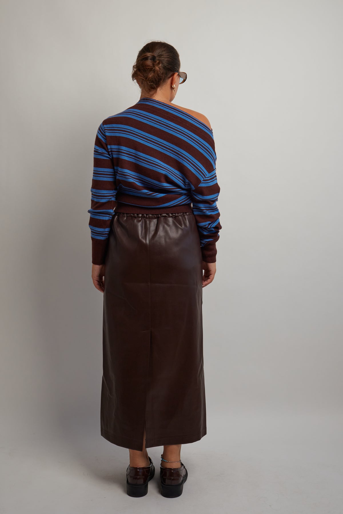 Off Shoulder Brown and Blue Knit