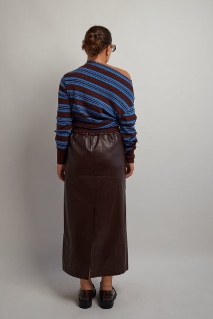 Off Shoulder Brown and Blue Knit