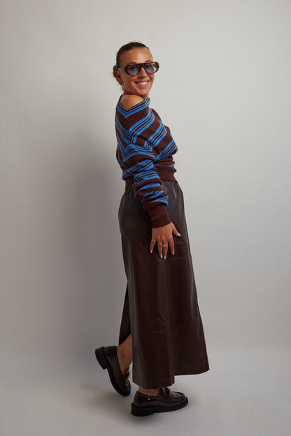 Off Shoulder Brown and Blue Knit