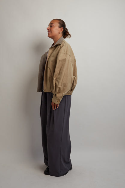 Beige Jacket Checkered Inside