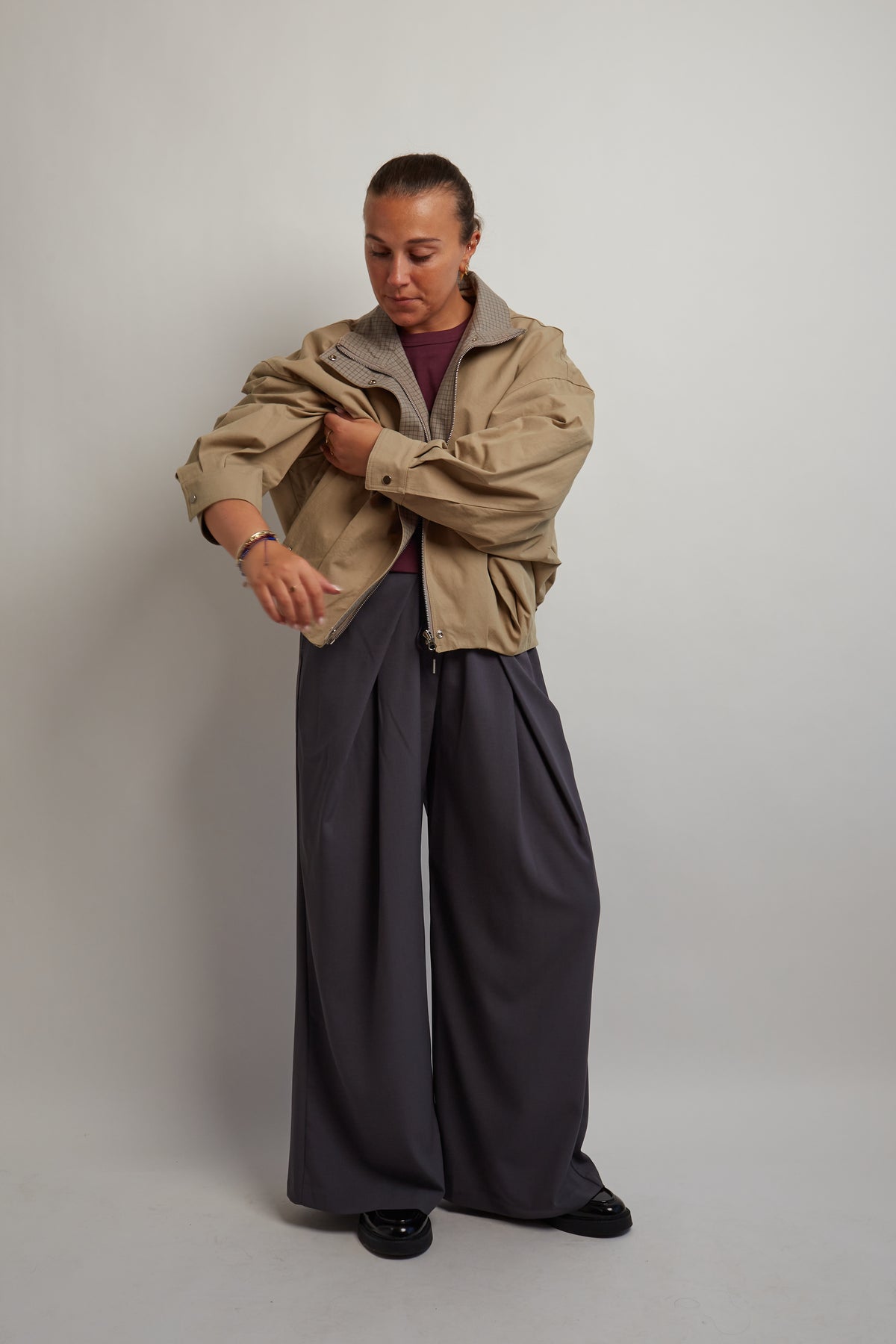 Beige Jacket Checkered Inside