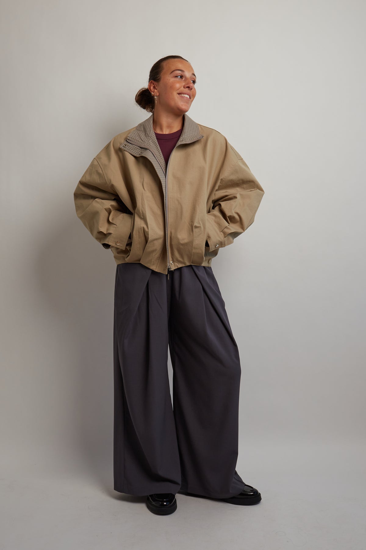 Beige Jacket Checkered Inside