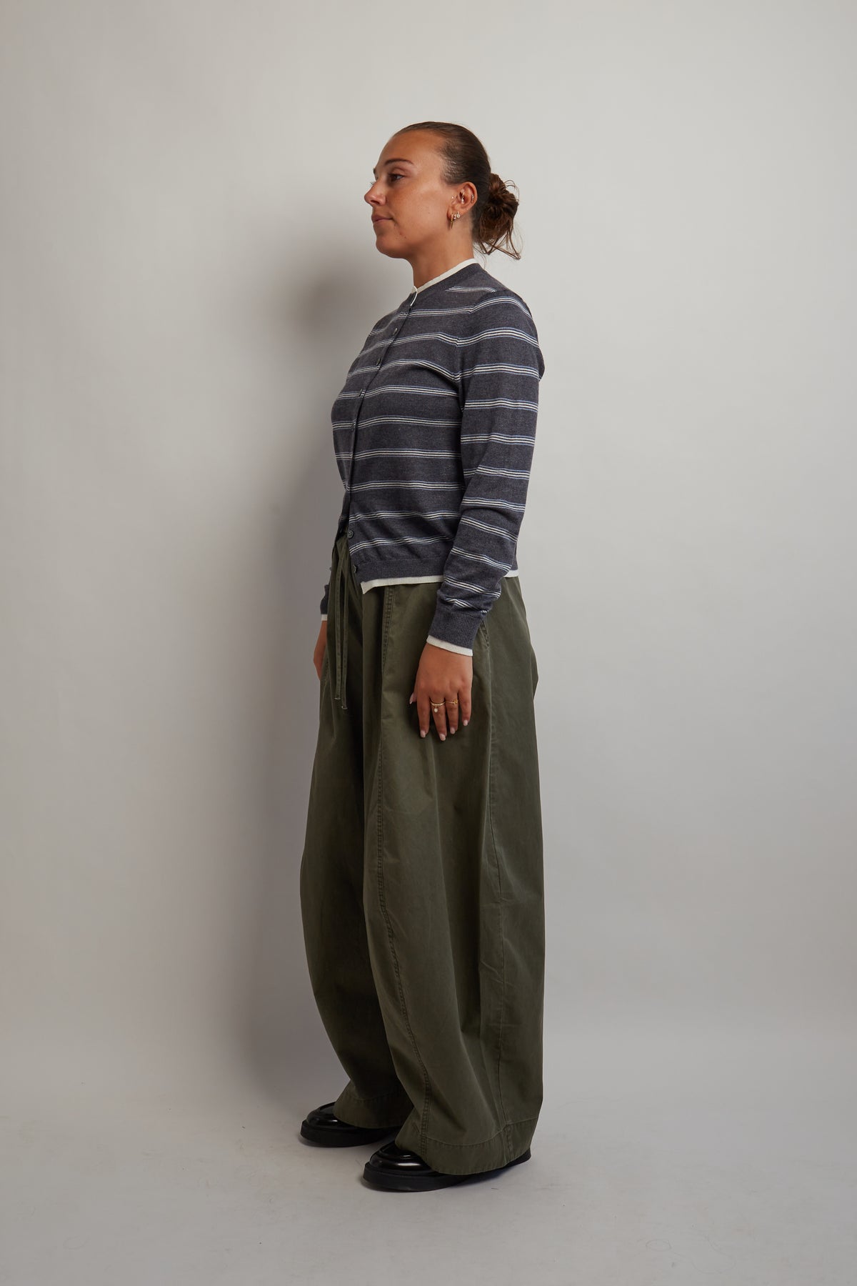 Dark Grey and Blue Striped Layered Cardigan
