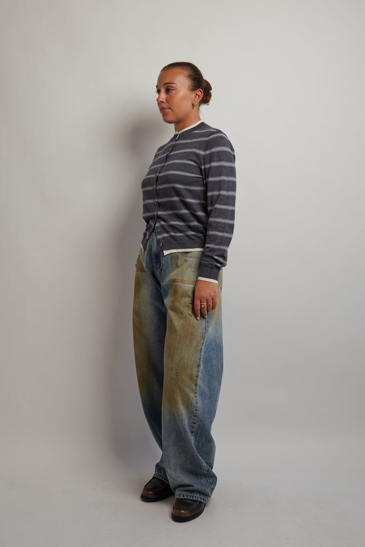 Dark Grey and Blue Striped Layered Cardigan