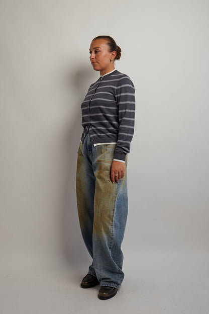 Dark Grey and Blue Striped Layered Cardigan