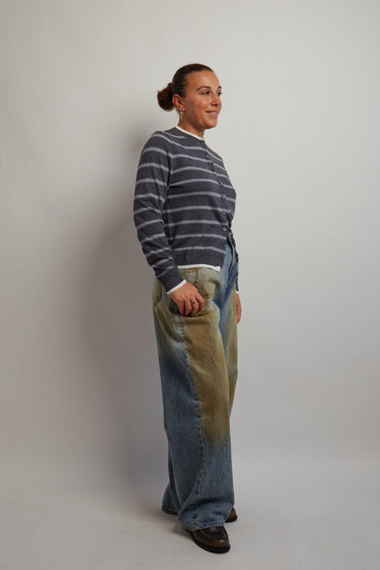 Dark Grey and Blue Striped Layered Cardigan
