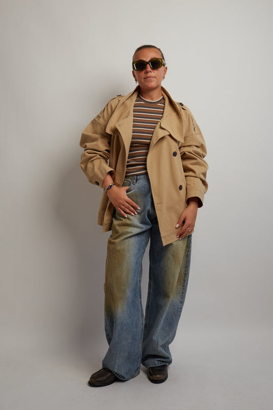 Beige High Neck Trench Coat
