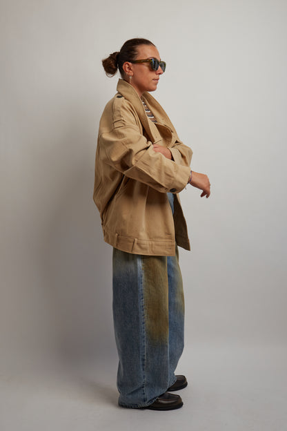 Beige High Neck Trench Coat