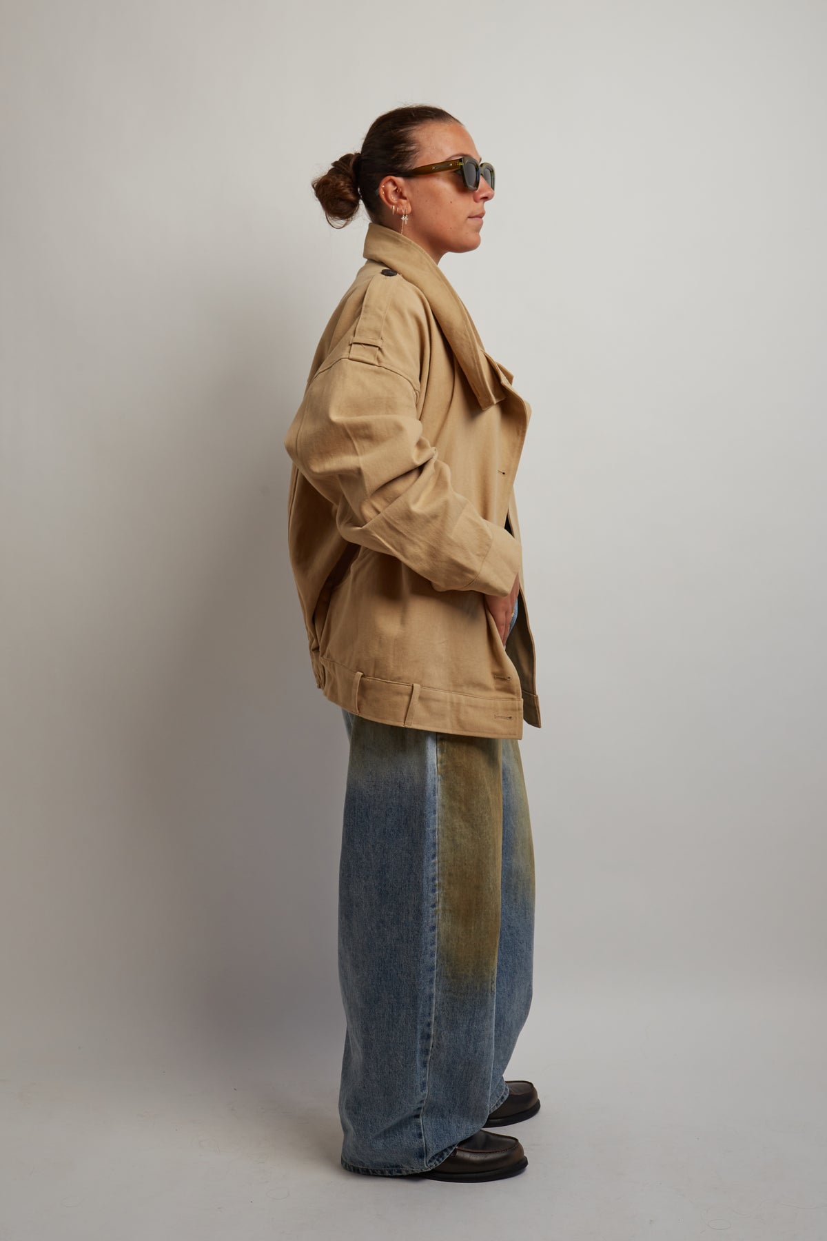 Beige High Neck Trench Coat