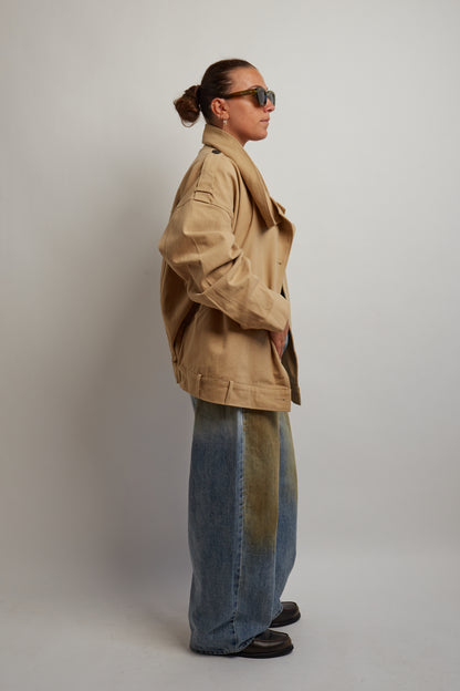 Beige High Neck Trench Coat