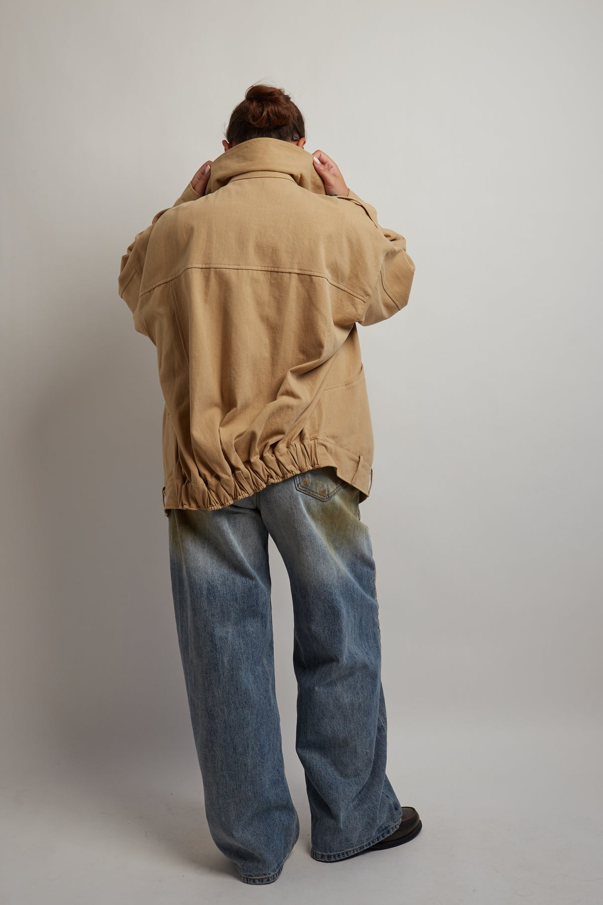 Beige High Neck Trench Coat