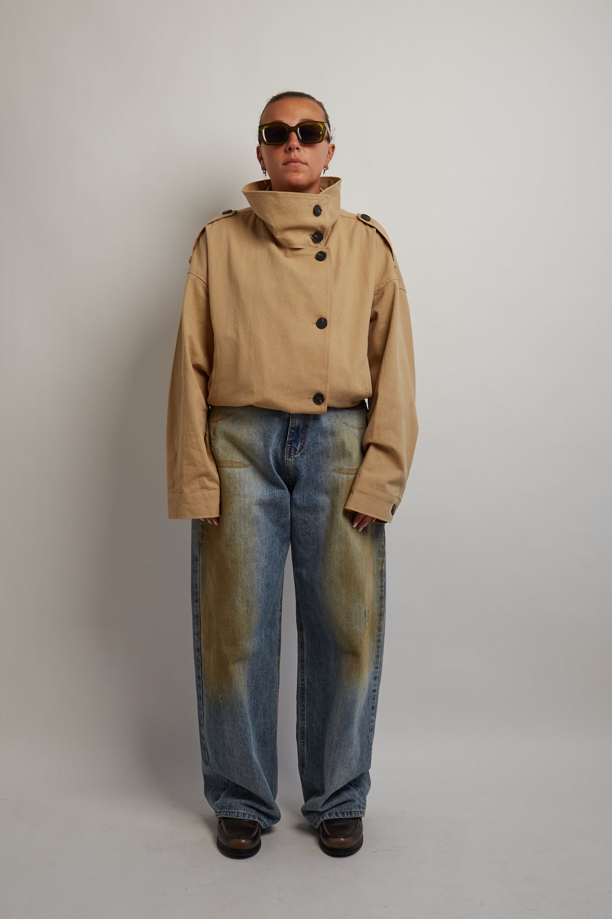 Beige High Neck Trench Coat