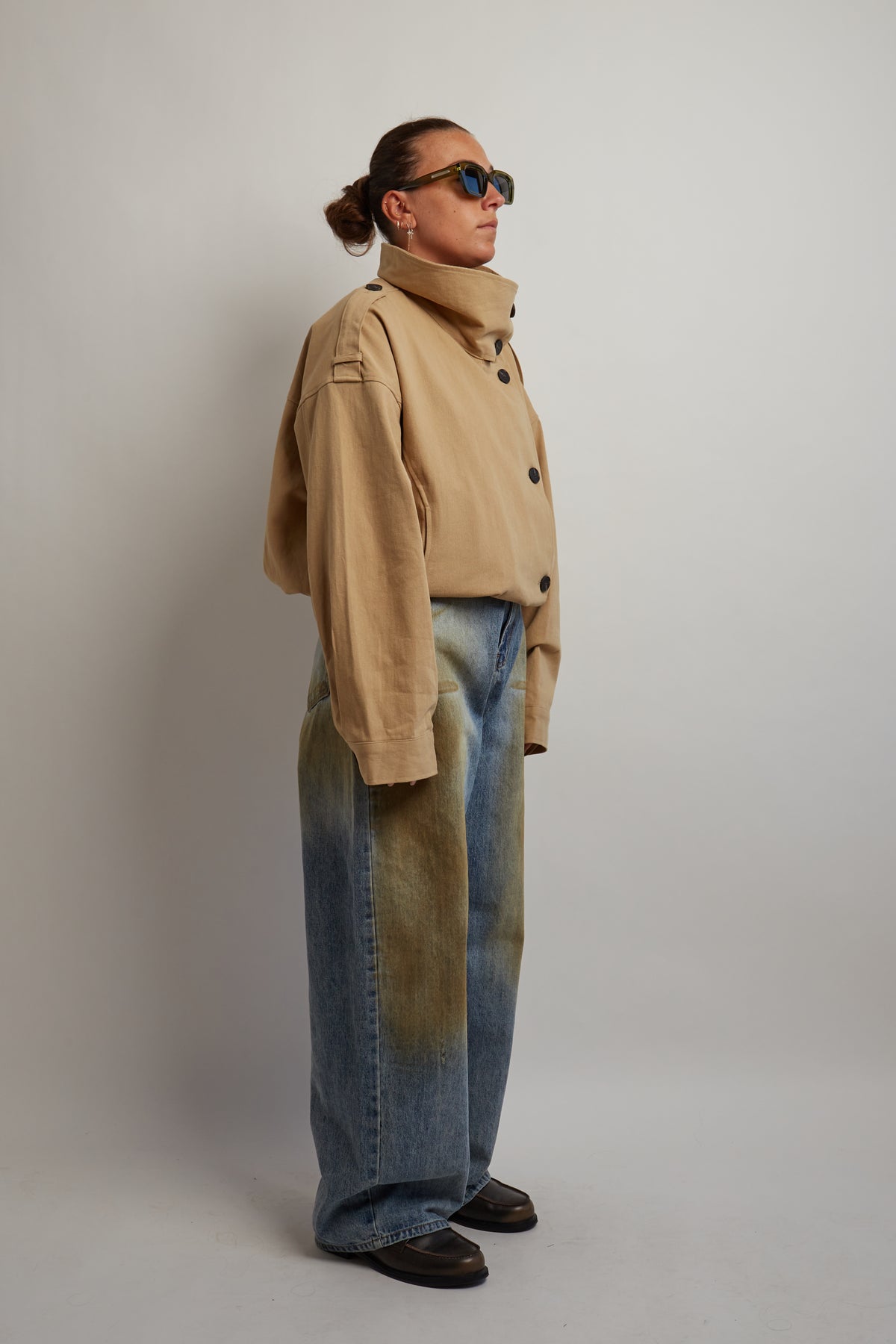 Beige High Neck Trench Coat