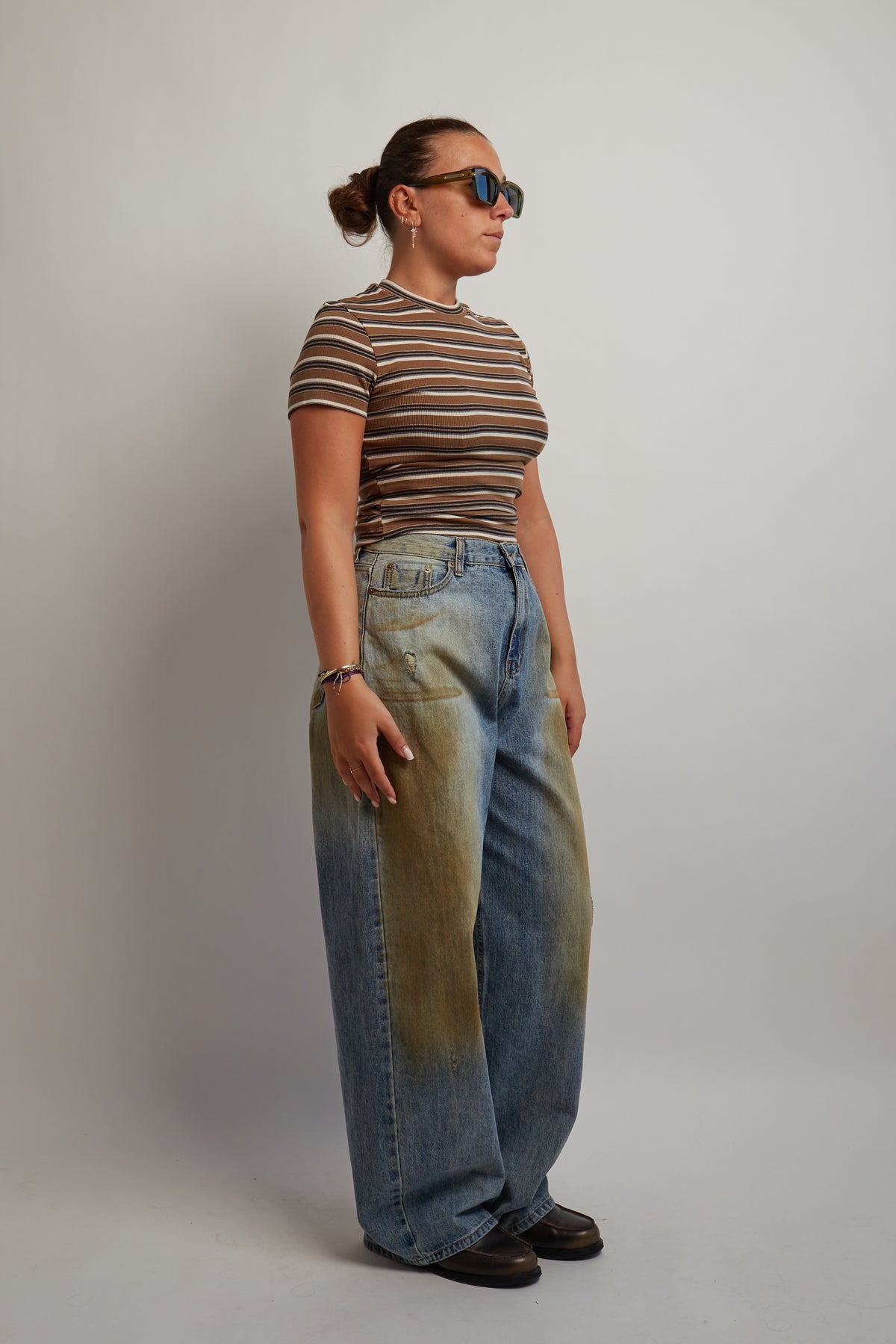 Brown Cropped Soft Striped T-Shirt