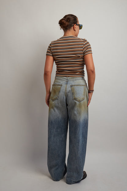 Brown Cropped Soft Striped T-Shirt