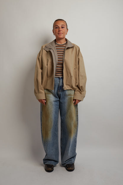 Brown Cropped Soft Striped T-Shirt