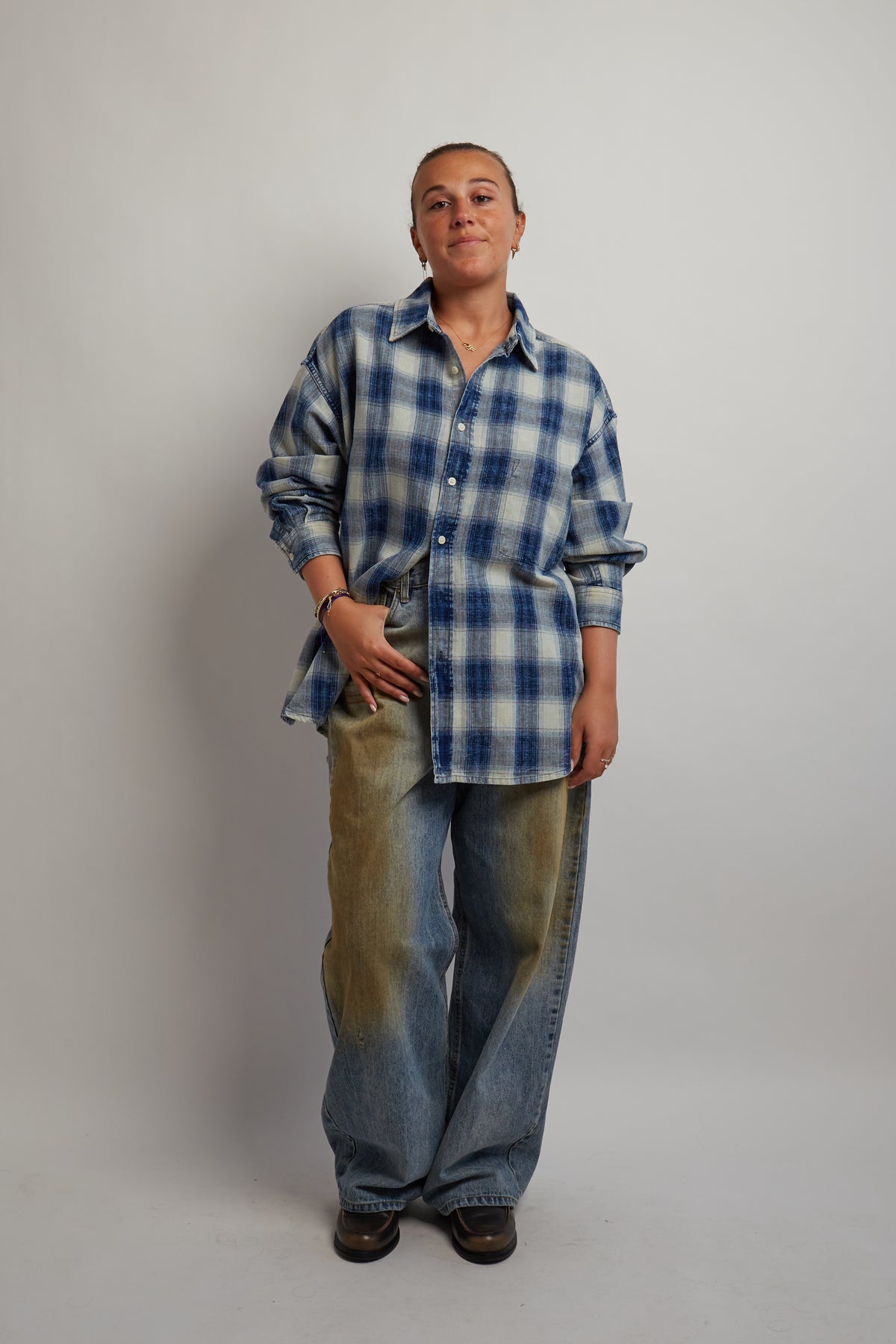 Washed Blue Checkered Thick Shirt
