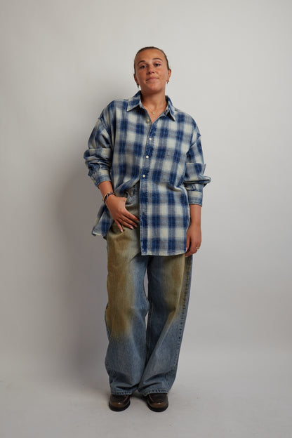 Washed Blue Checkered Thick Shirt