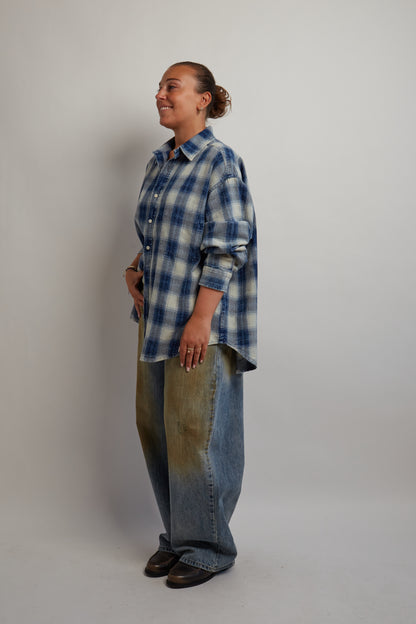 Washed Blue Checkered Thick Shirt
