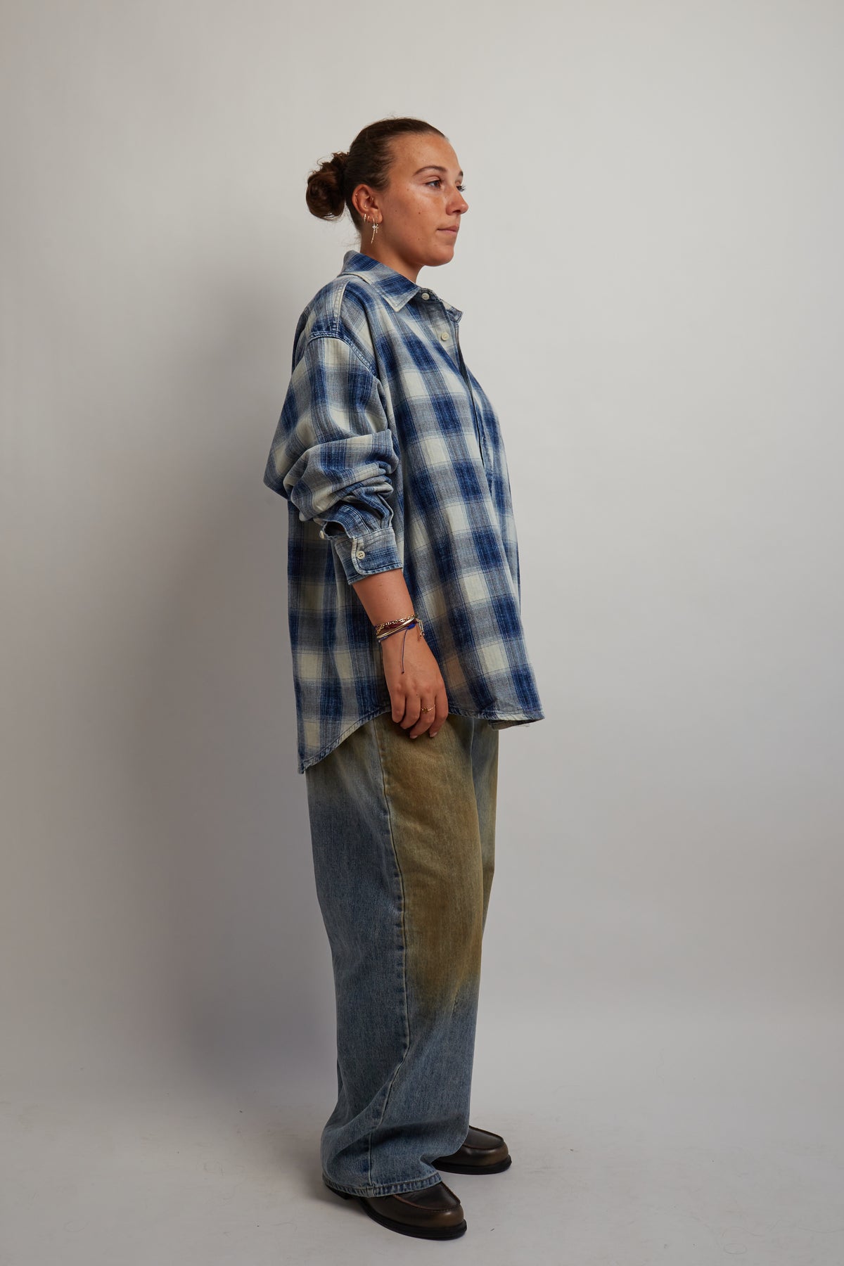 Washed Blue Checkered Thick Shirt