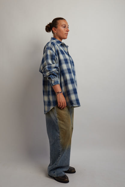 Washed Blue Checkered Thick Shirt