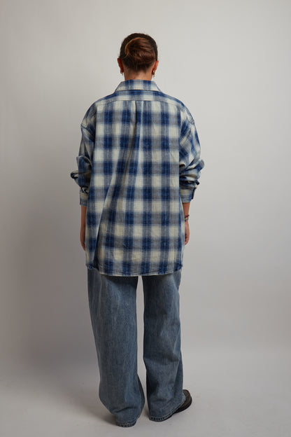 Washed Blue Checkered Thick Shirt