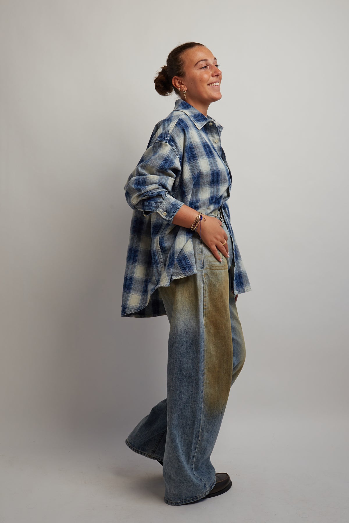 Washed Blue Checkered Thick Shirt