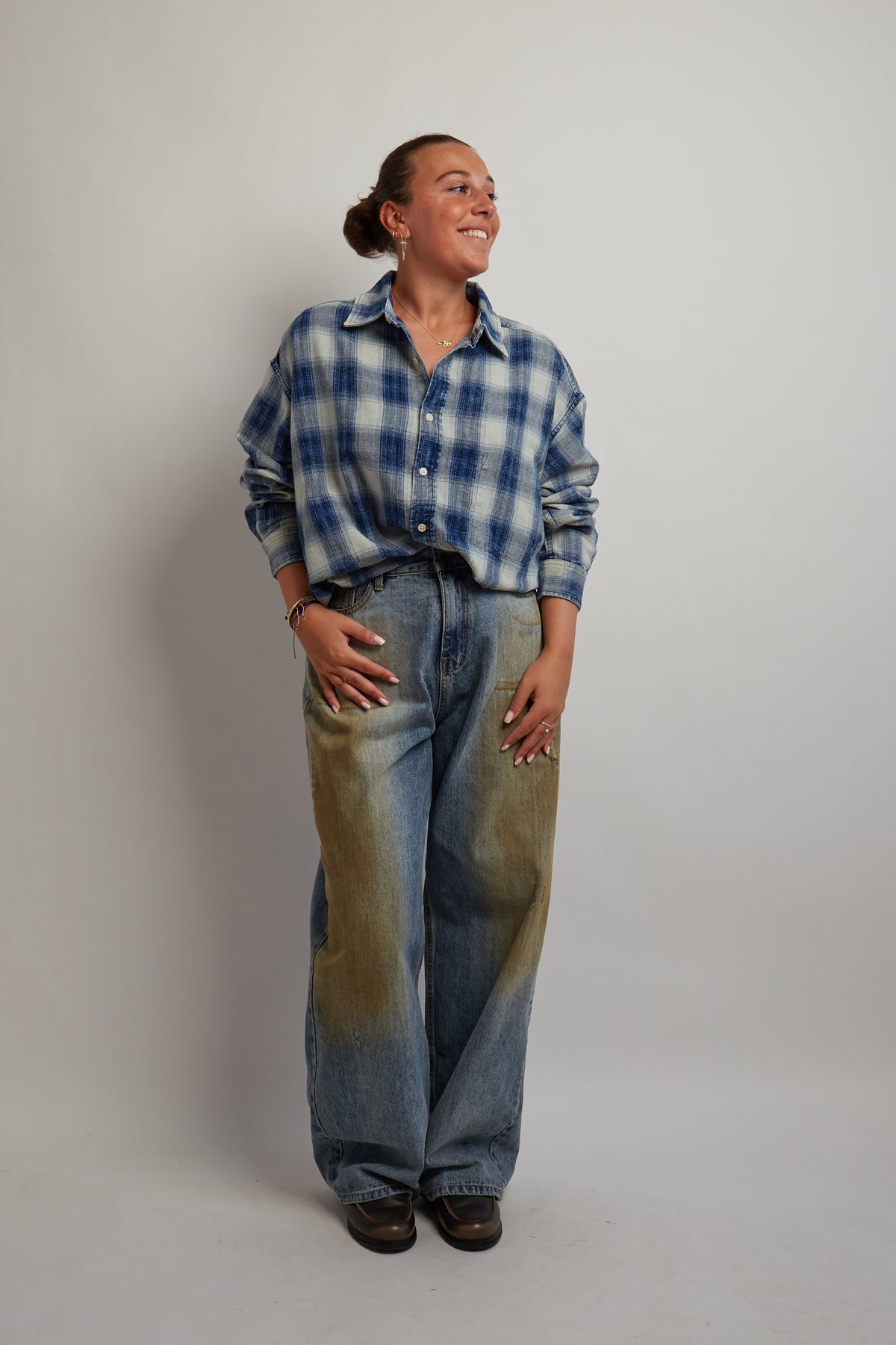 Washed Blue Checkered Thick Shirt