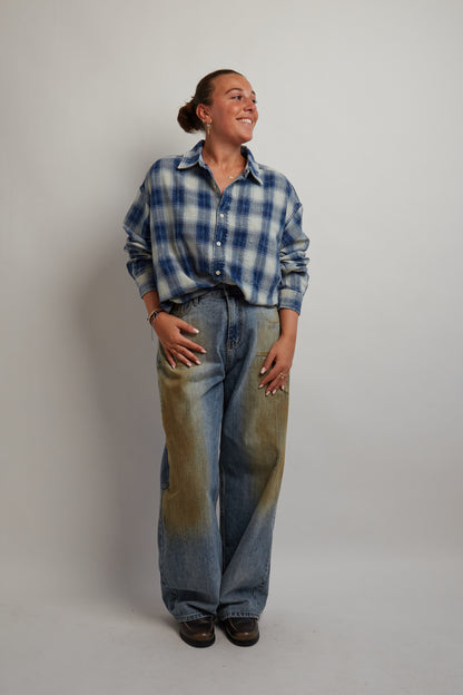 Washed Blue Checkered Thick Shirt