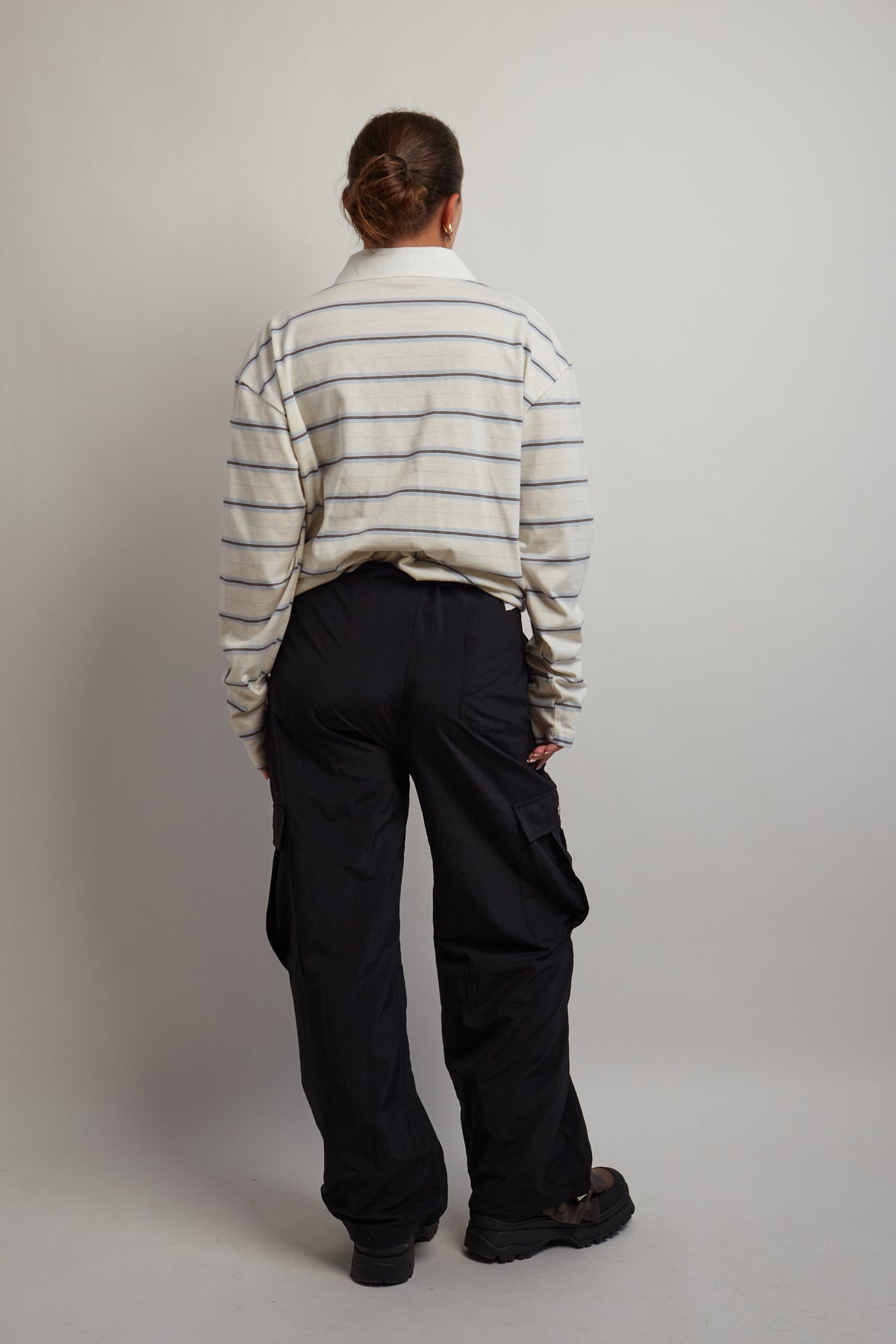 Ivory and Blue Long Sleeve Polo