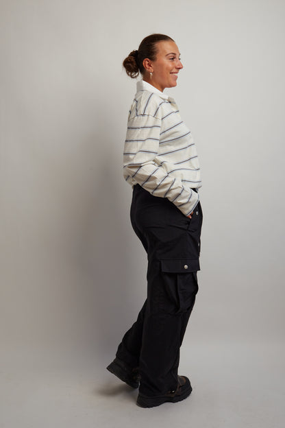Ivory and Blue Long Sleeve Polo