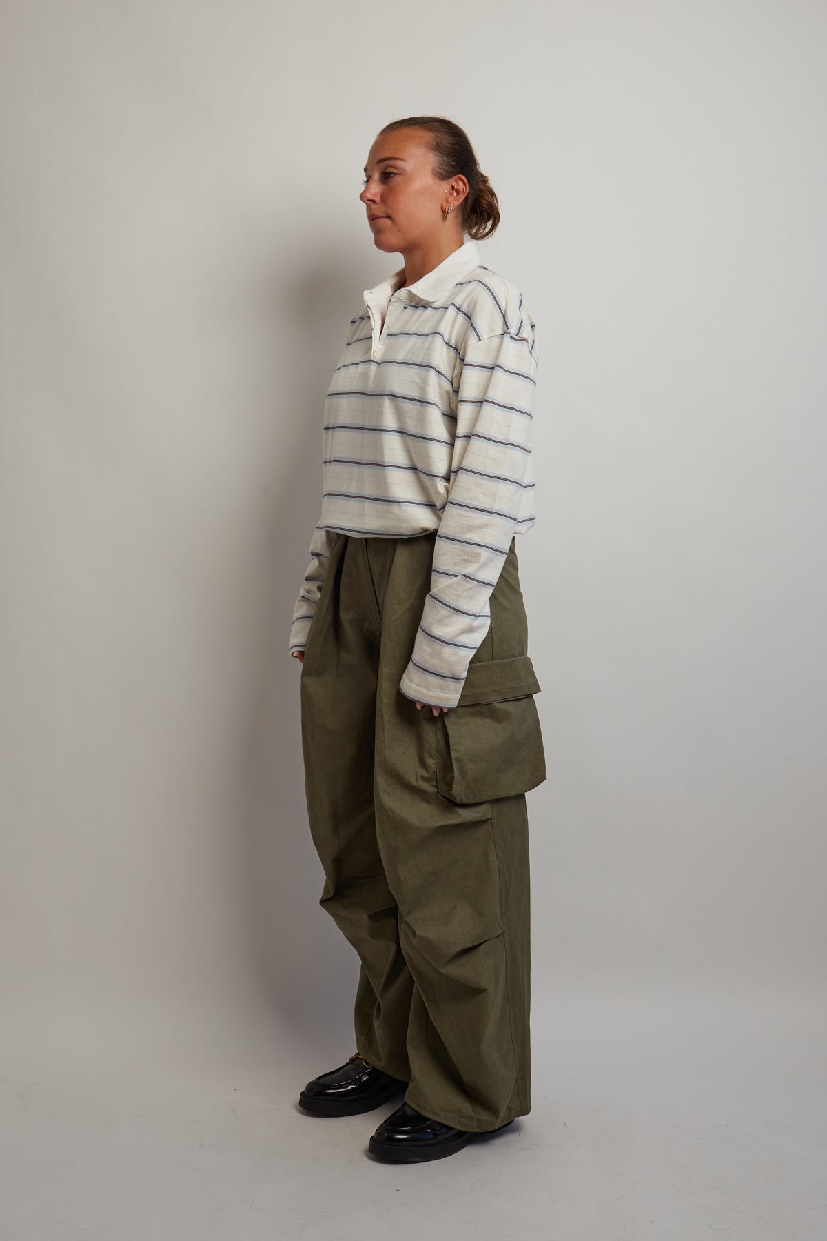 Ivory and Blue Long Sleeve Polo