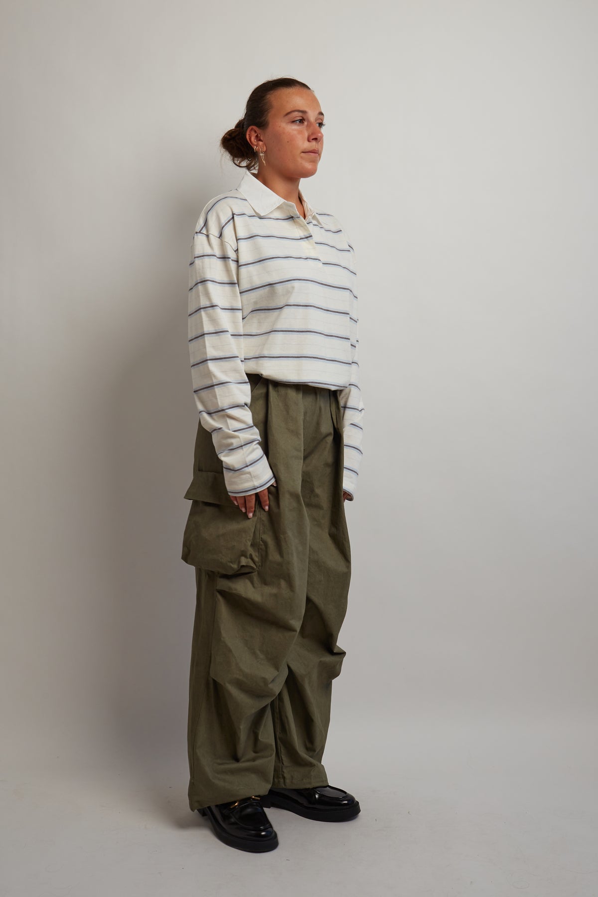 Ivory and Blue Long Sleeve Polo