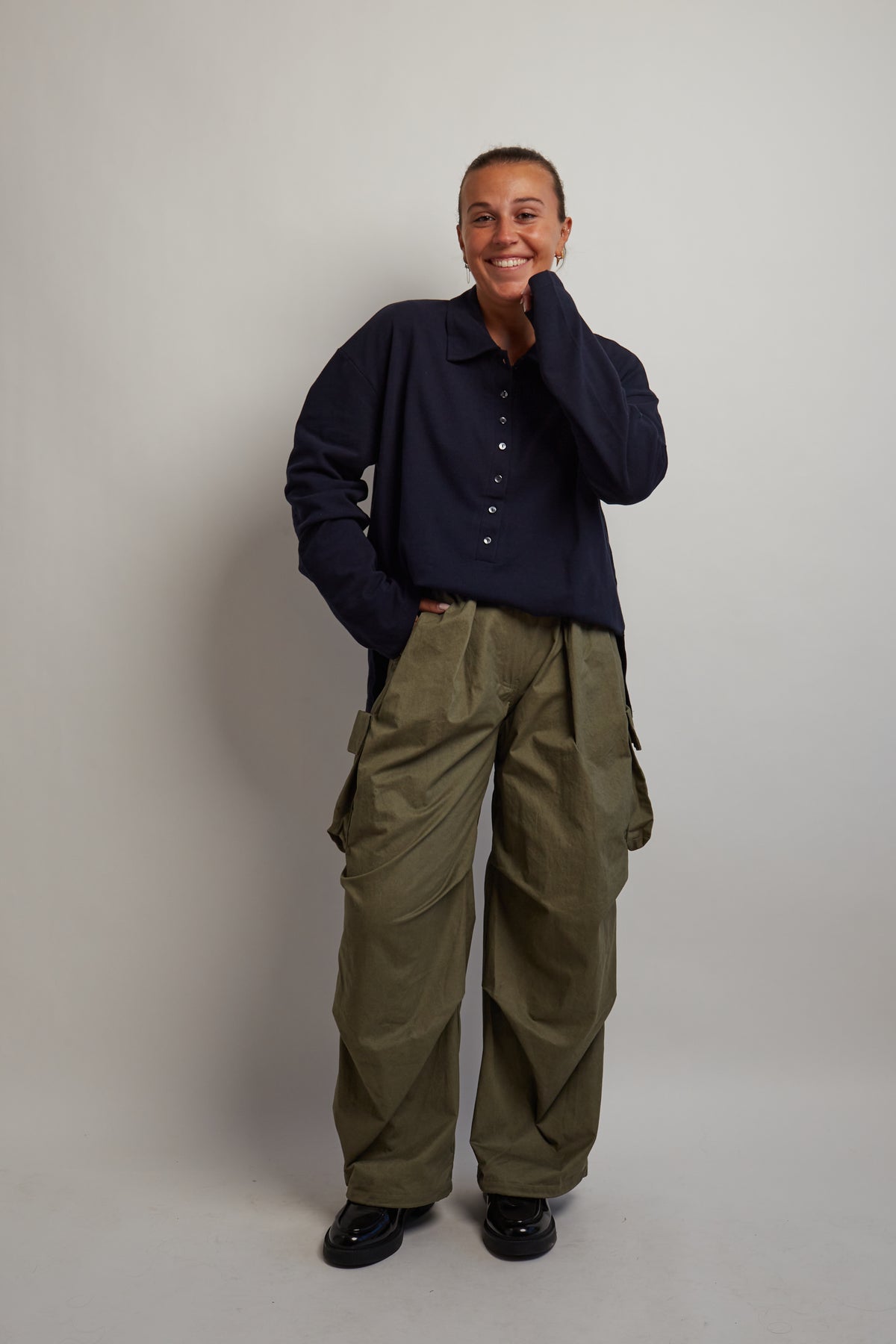 Navy Button Long Sleeve Polo